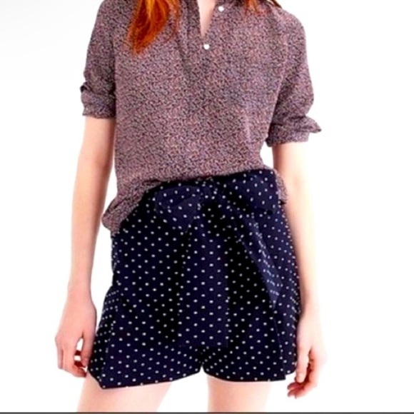 J. Crew Navy Tie Waist Shorts‎ in Clip Dot Size 12 High Waist Embroidered - Picture 1 of 9